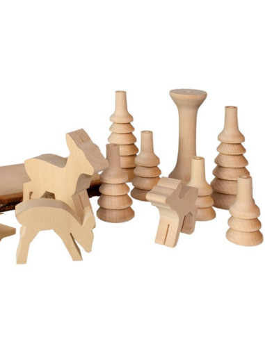 Houtsnijwerk voorbewerkt set herten en bomen